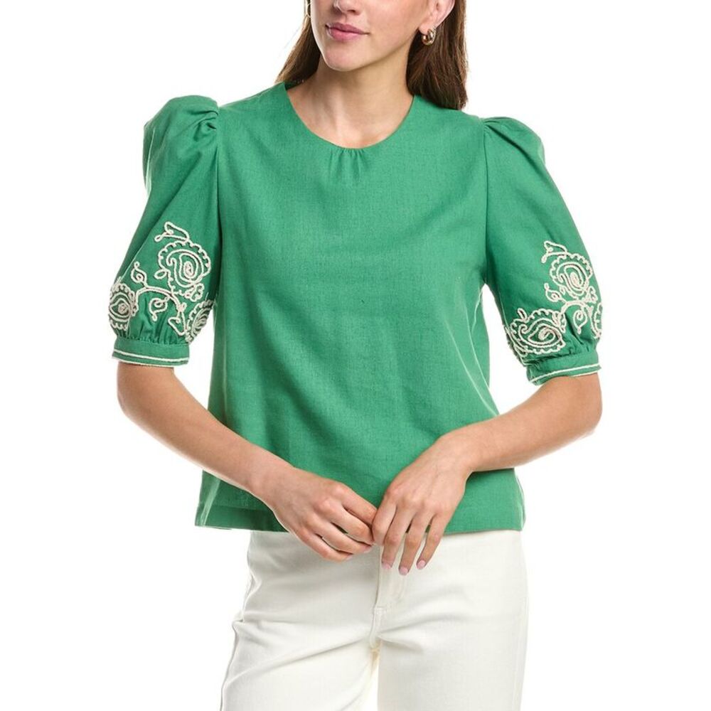 Colette Rose Womens  Puff Sleeve Top, Green